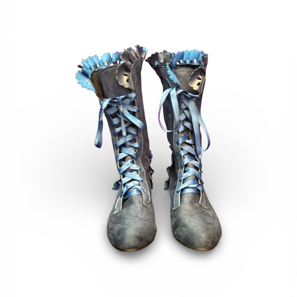 Elegant Blue Lace-Up Women's Boots - Picture 2 of 5